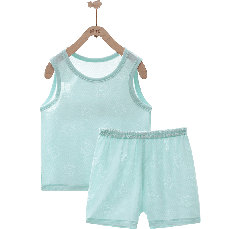 Labi Baby Children's Outfit Set 2022, Boys And Girls Baby Vest Shorts Two-Piece Set, Light Green 073