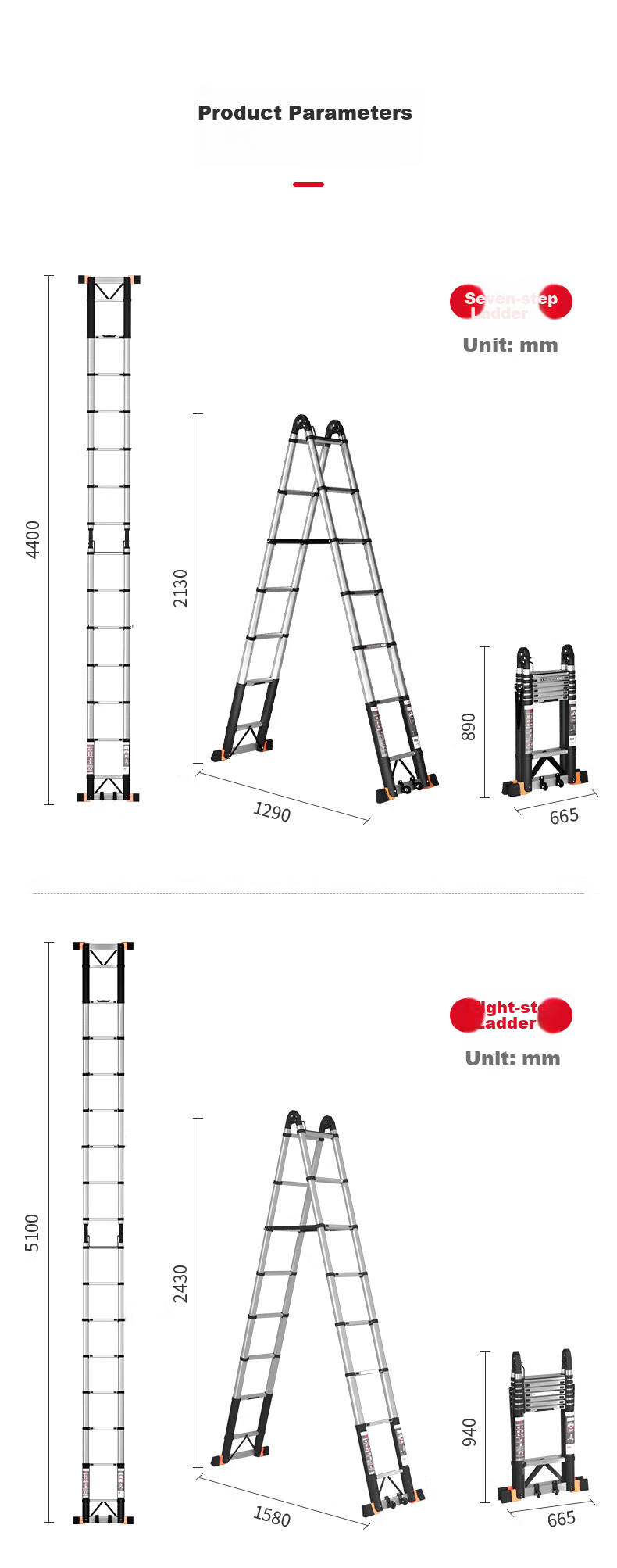 DU PONT 2nd Generation Small Cloud Ladder Household Folding Aluminum Alloy Telescopic Step Ladder 5-Step 20