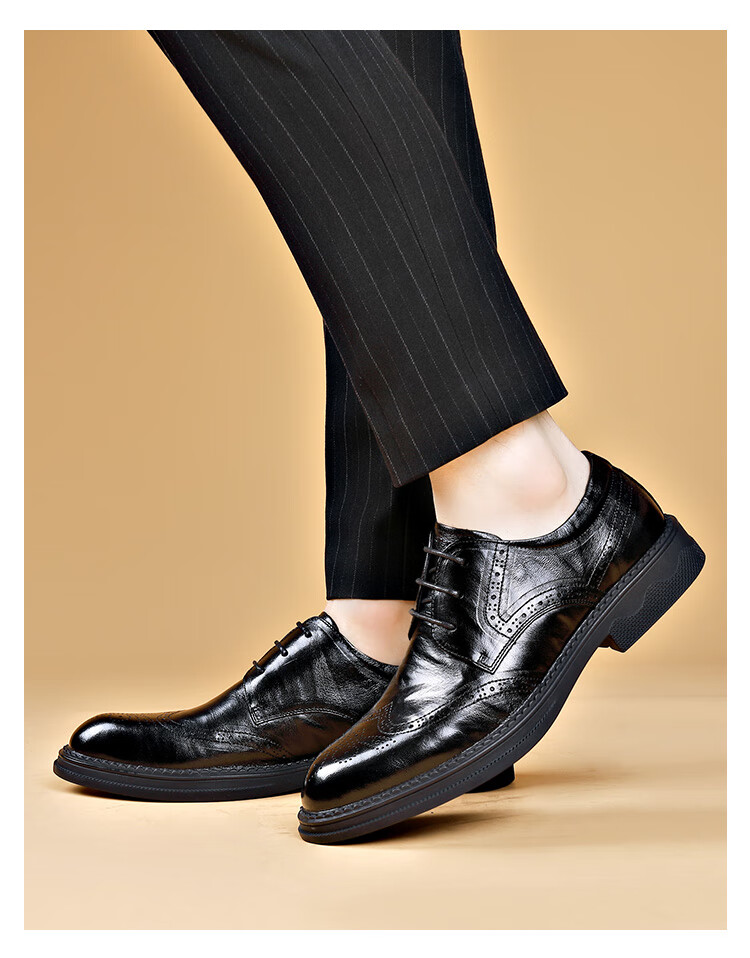 St&Sat Men's Shoes, Top-Grain Sheepskin, Formal Business Leather Shoes, Brogue Casual Leather Shoes for Men, Black, Size 40 1