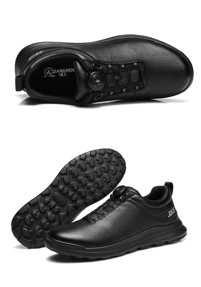 强人休闲鞋男旋转扣免系鞋带户外运动鞋轻量化透气牛皮备勤训练鞋ger