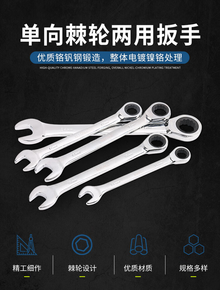 ELECALL Fixed Ratchet Wrench, 24mm Quick-Release Double-Ended Star Wrench, Hardware Tool, Labor-Saving Automatic Wrench 1