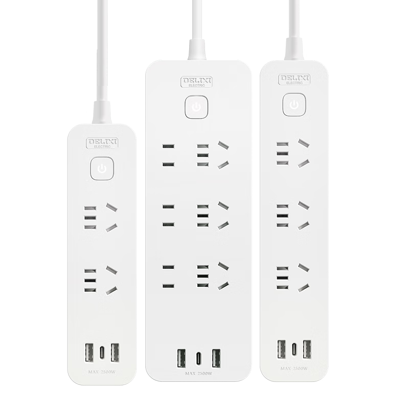 DELIXI USB Socket Power Strip/Extension Cord/Power Bar/3-Prong Outlet with Type-C Port + USB Port + 3 Outlets, 3 Meters Long with Master Switch