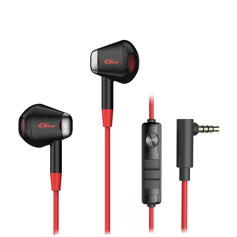 EDIFIER HECATE GM180 Flat-Head In-Ear Stereo Headphones for Mobile Phones, Music And Gaming with Microphone And In-Line Control, 3.5mm Wired In-Ear Gift, Black And Red