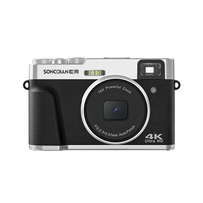 SONGDIAN Vlog Digital Camera Retro Mirrorless Portable Camera with High-Definition Viewfinder, Student All-In Camera DC202 Official Standard Configuration + Leather Case Set, 32GB Memory