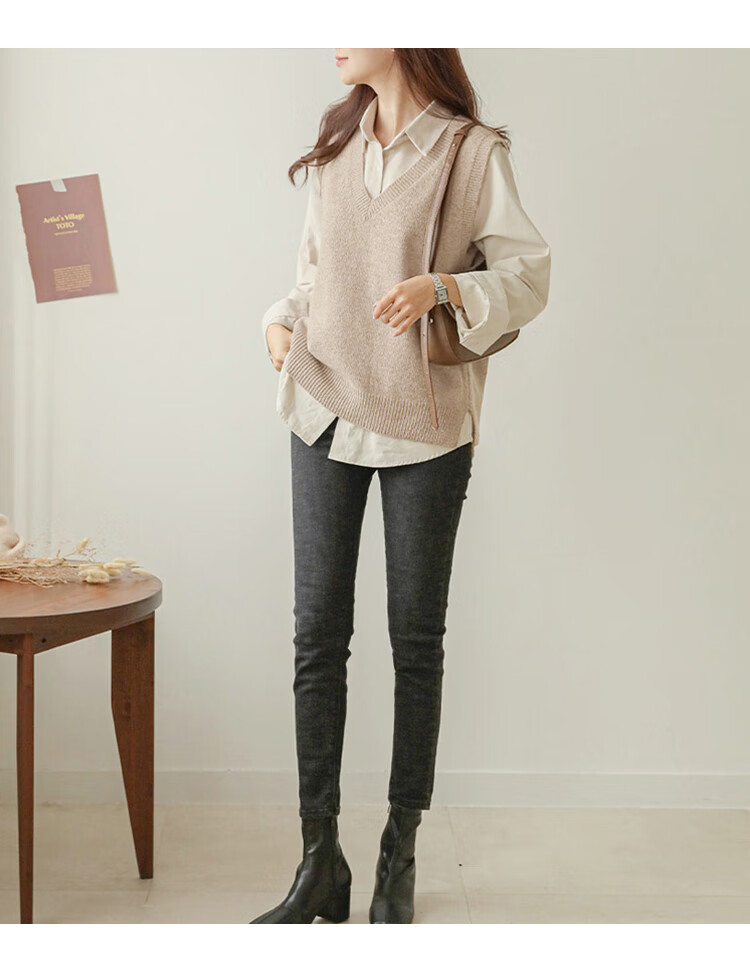 Chushen Spring And Autumn Knitted Vest for Women, Wilderness Maillard Vintage V-Neck Tank Top, Layered Sweater S143Z5005 20