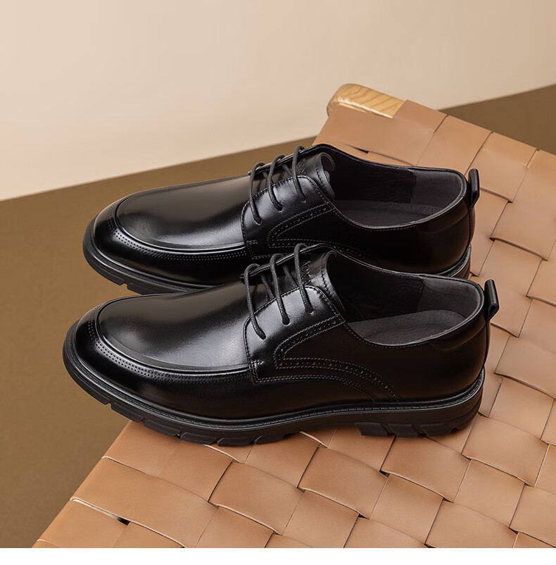 Aokang Business Casual Leather Shoes for Men, Black, Size 38 5