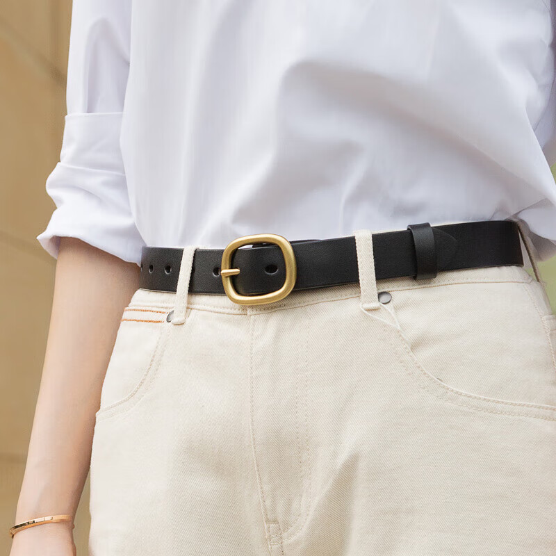Cattlesboss Women's Leather Belt, Simple Casual Denim Versatile Trouser Belt, Fashionable 5323, Black, 105cm
