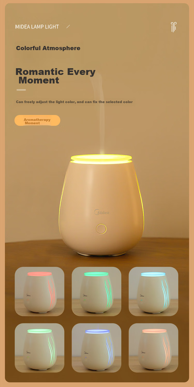 Midea Mini Night Light with Aromatherapy Diffuser, Home Humidifier, Holiday Birthday Gift, Colorful Bedside Mood Lamp 8