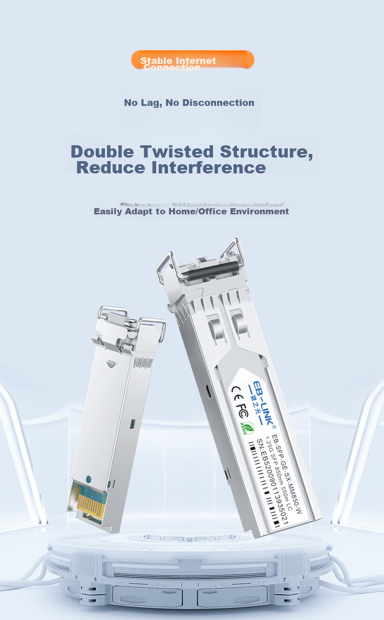 EB-LINK SFP Gigabit Self-Adaptive Electrical Port Module, Optical Port to RJ45 Electrical Port Converter, 1.25G Fiber Optic Module, 100-Meter Range, Compatible with Huawei/Netgear/ZTE/Hikvisio 1