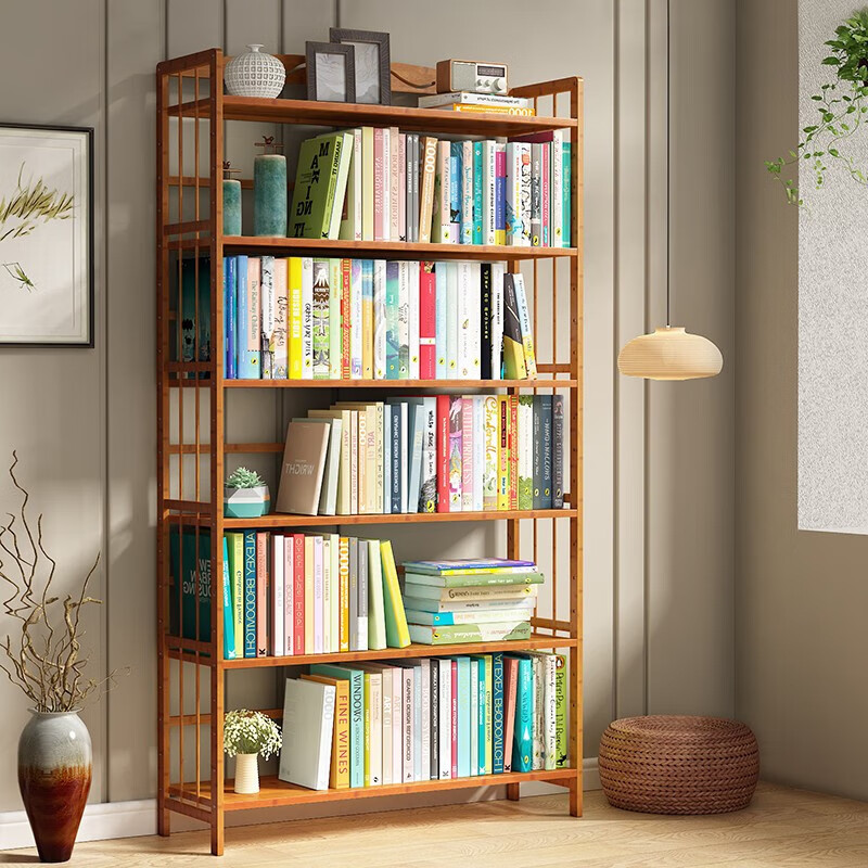 Anerya Bamboo Simple Bookshelf, Floor-Standing Storage Rack, Living Room And Office Bookcase, Cabinet Shelf, Storage Rack