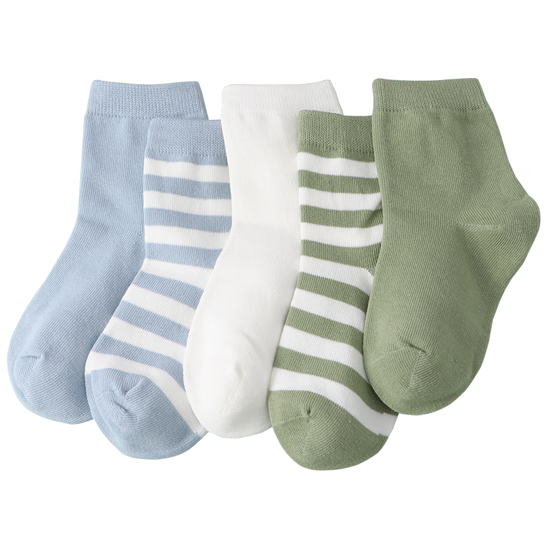 Hodo Children's Socks for Boys And Girls, All-Season Mid-Calf Cotton Socks, High-Elasticity Breathable Striped Student Socks W5005 Set of 5 20-22
