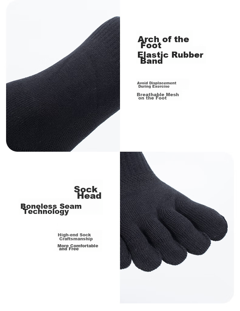TFO Competition-Grade Outdoor Five-Toe Socks, Durable Breathable Hiking Split-Toe Socks 2202357 Men's Black 18