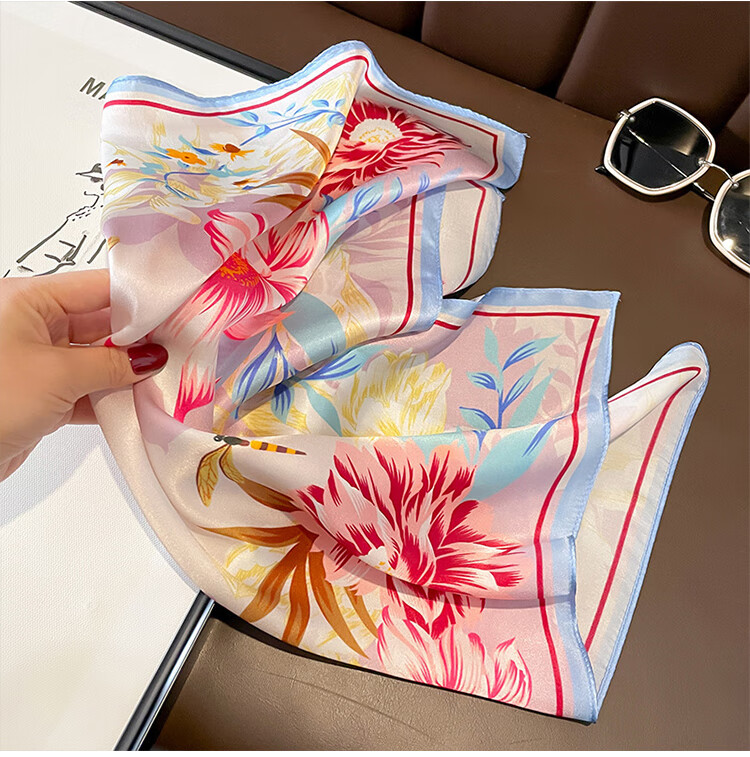 GLO-STORY Silk Scarf for Women, 53cm Mulberry Silk Small Square Scarf, French Vintage Versatile Neck Scarf, Gift Box Set WSJ334001 23