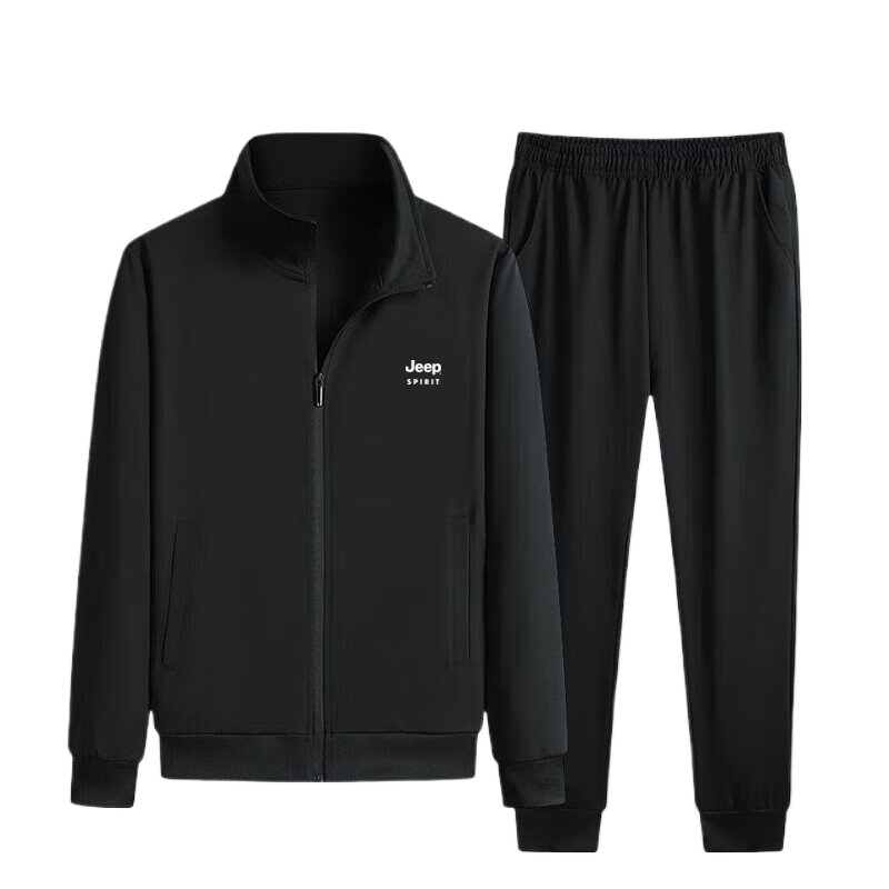 JEEP SPIRIT Men's Hooded Sweatshirt And Jacket Set for Autumn And Winter, Outdoor Sportswear Two-Piece Set, 2117 Black, 4XL