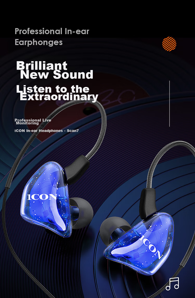 Aiken Scan7 In-Ear Monitoring Headphones, Blue, Wired Earbuds for Live Streaming And Broadcasting, with 3-Meter Cable, for Mid to Low Frequency Monitoring 2