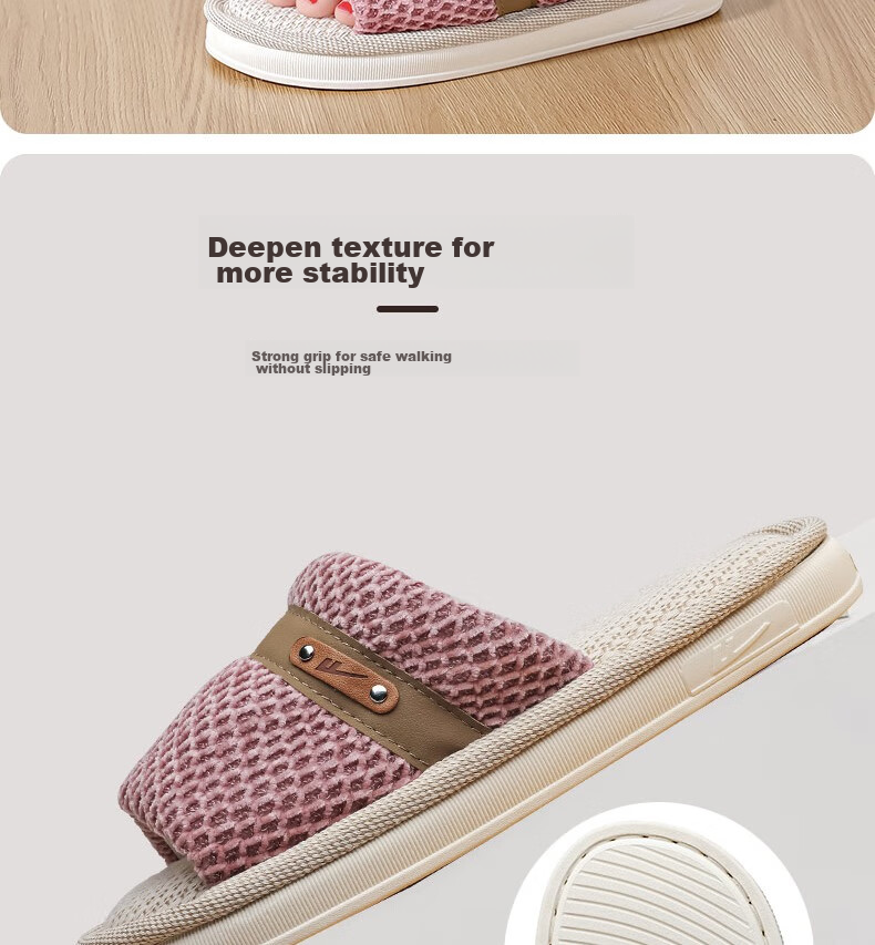 Huili Linen Slippers for Men And Women, Sweat-Absorbing And Breathable Home Shoes, Indoor All-Season Floor Slippers HL0215 Pink Size 40-41 8