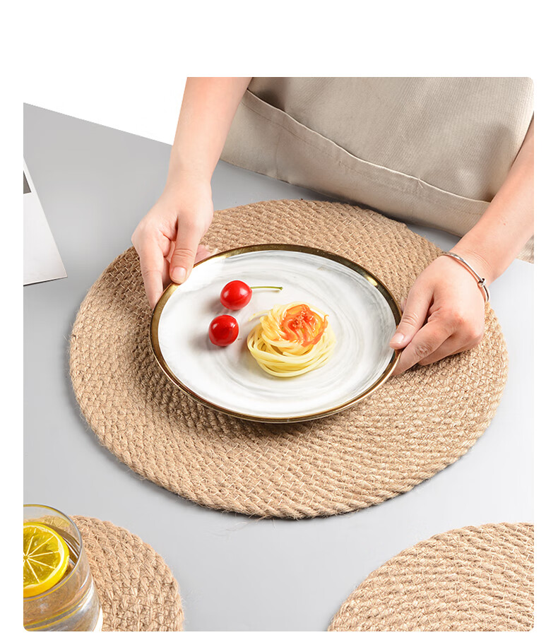 Jingxun Linen Woven Heat-Resistant Placemats, Anti-Scalding Table Mats, Pot Holders, Dish Coasters, Table Mats, Bowl Coasters, Home Use Coasters, Set of 4, 11cm Each 1