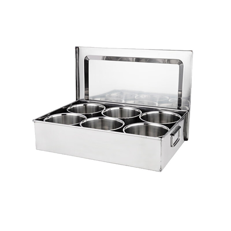 Quanshi Stainless Steel Seasoning Container with Lid for Storage And Sample Retention, Commercial Spice Organizer Box for 6 Flavors