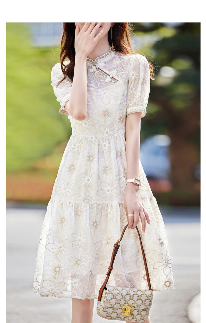 Dme [Yuejian Bai Zhi] Summer Chinese-Style New Modernized Qipao Dress Elegant Lady A-Line Women's Dress 13