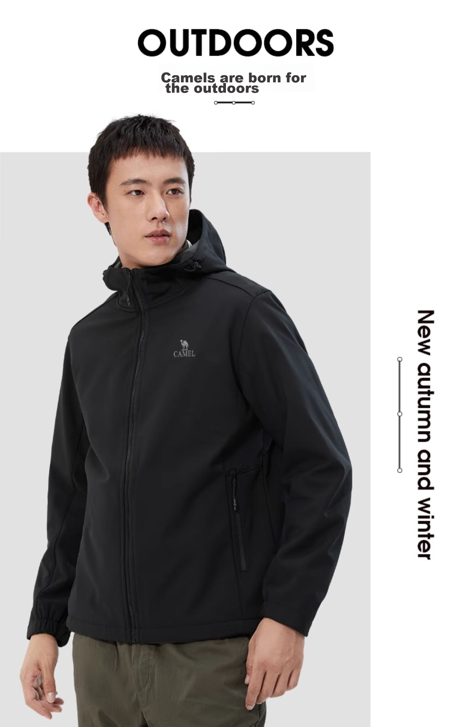 CAMEL Outdoor Soft Shell Jacket for Couples, Waterproof And Windproof, Fleece-Lined Hooded Coat, Trendy AA32263652A 25