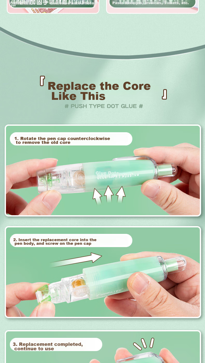 CHANGLi Push-Button Dot Glue Correction Tape, High Adhesion, Student-Specific Error Correction, Sticky Dots, Double-Sided Transparent Tape, Children's Craft Glue Pen, Sticker Paper, Journal Tape, Stationery 7