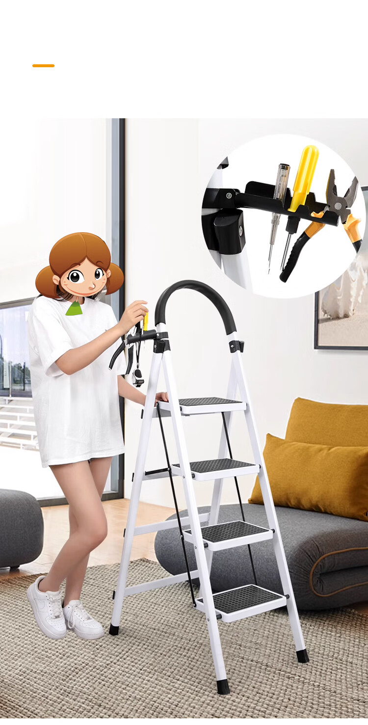 XINGKAI Ladder, Household A-Frame Ladder, Folding Ladder, Thickened Safe Multi-Functional Climbing Ladder, TZ10 White Five-Step Ladder 13