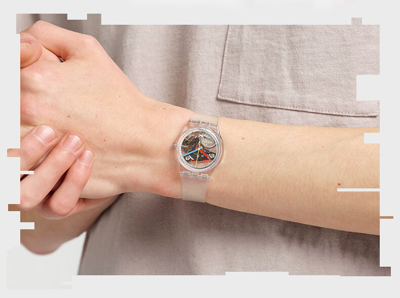 Swatch Swiss Watch, Skeleton Transparent Trendy Quartz Watch, Holiday Gift, Clear New Series New Gent 7