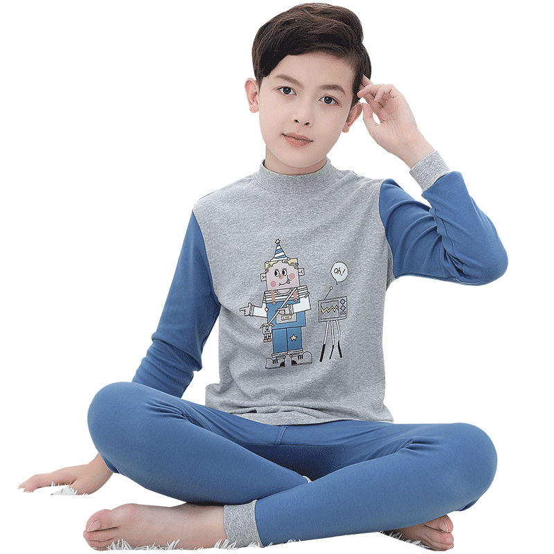 Hengyuanxiang Children's Underwear Set, Boys' Pure Cotton Turtleneck Autumn Top And Pants, Kids' Base Layer Cotton And Wool Set, Little Prince 130