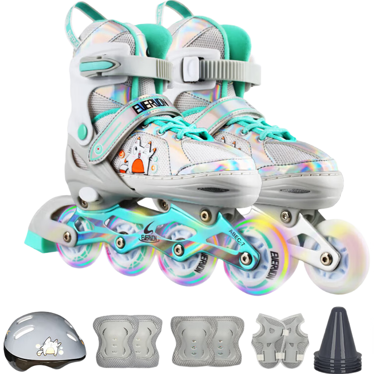 EVERVON Roller Skates for Children 088, Boys And Girls Full Flash Inline Skates with Helmet And Protective Gear, Size L, Suitable for Sizes 38-41