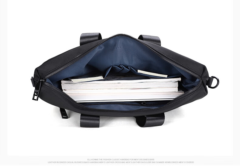 ELLE HOMME Business Men's Briefcase, Nylon Canvas Shoulder Crossbody Bag, Handheld Laptop Bag for Men, 06810 Black 13