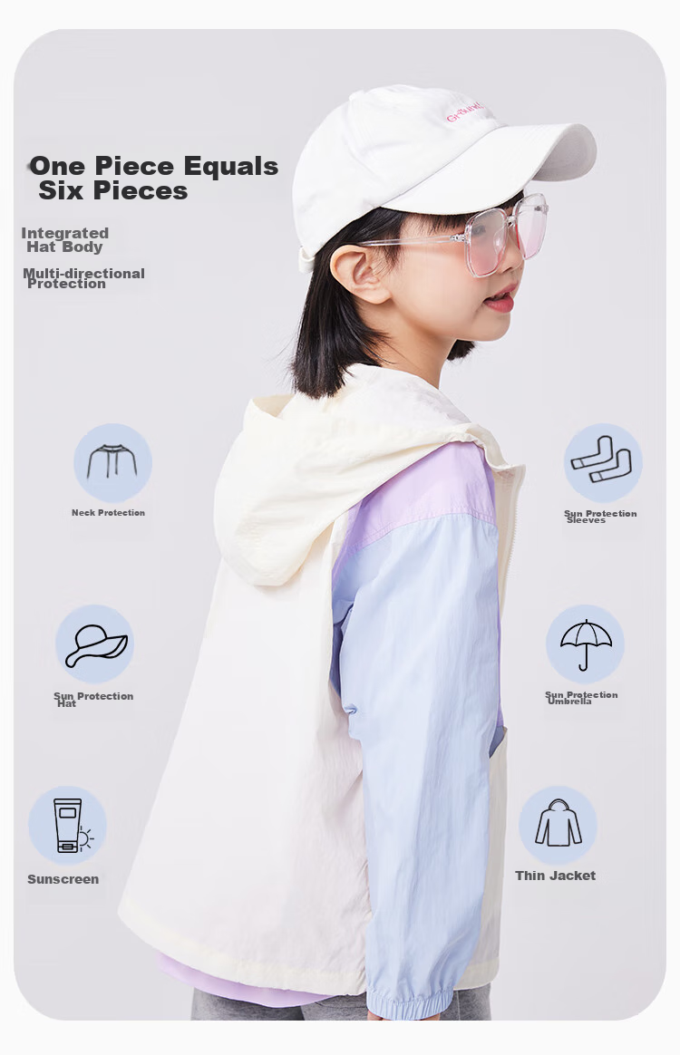 QQ DUCK Children's Clothing Girls' Sun Protection Jacket Kids' Summer Thin Coat Sunshade Youth Clothing Three Colors Off-White; 130 3