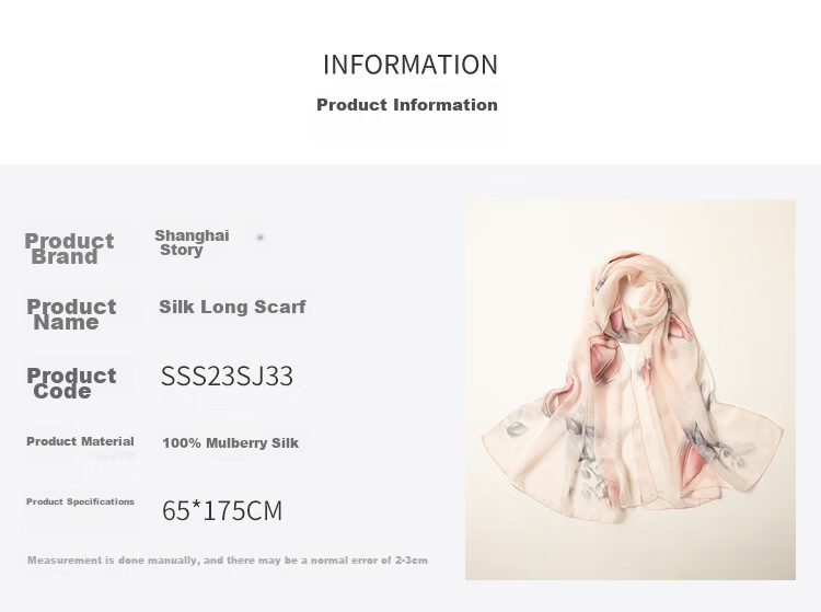 Shanghai Story Women's 100% Mulberry Silk Chiffon Scarf Sunscreen Shawl Birthday Gift Scarf Gift Box Rose Pink 6
