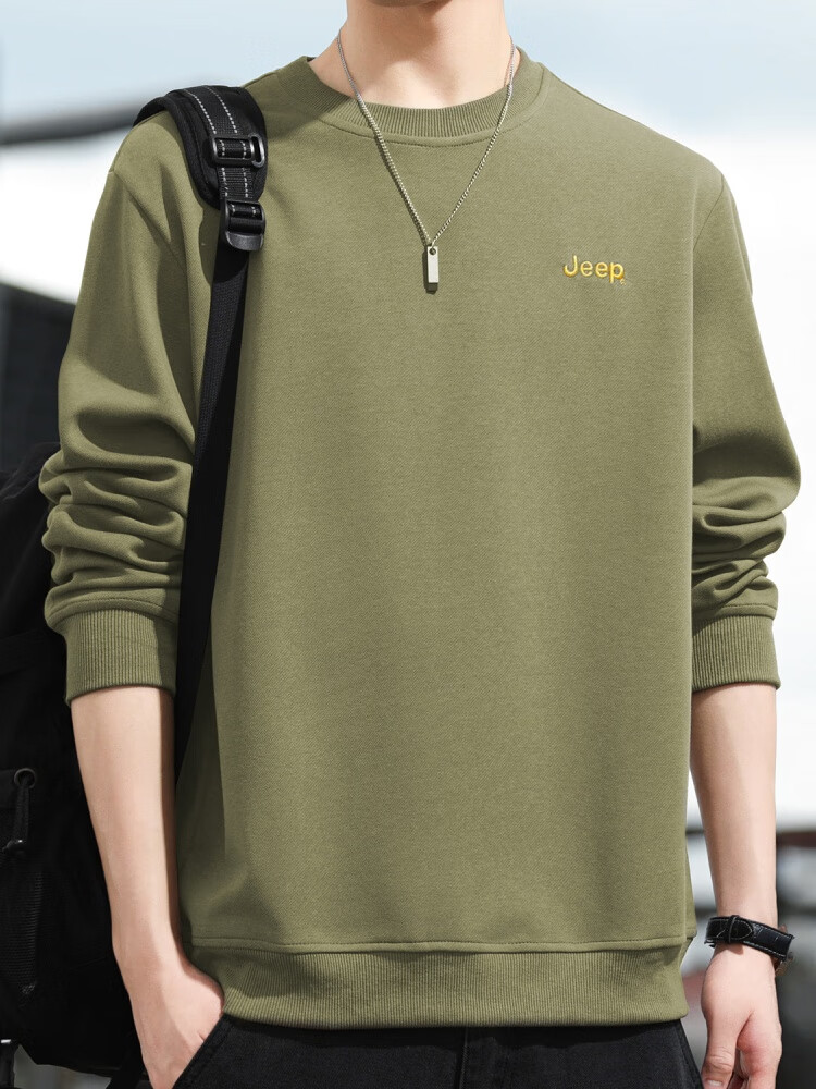 JEEP Sweatshirt for Men, Loose Embroidered Crew Neck Long-Sleeve T-Shirt, Casual Sportswear for Men's Clothing 102, Navy Blue, Size L 16