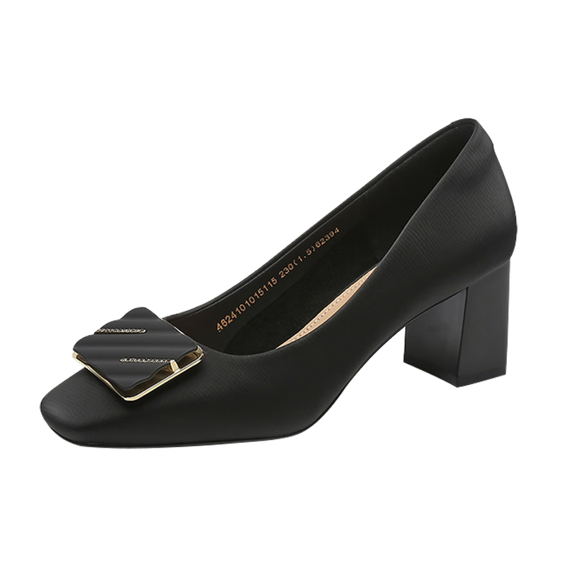 DAPHNE Square Toe Chunky High Heels for Women, Comfortable Shallow Mouth Elegant Fashion Shoes, Height-Increasing Commuter Women's Pumps, Black, Size 38