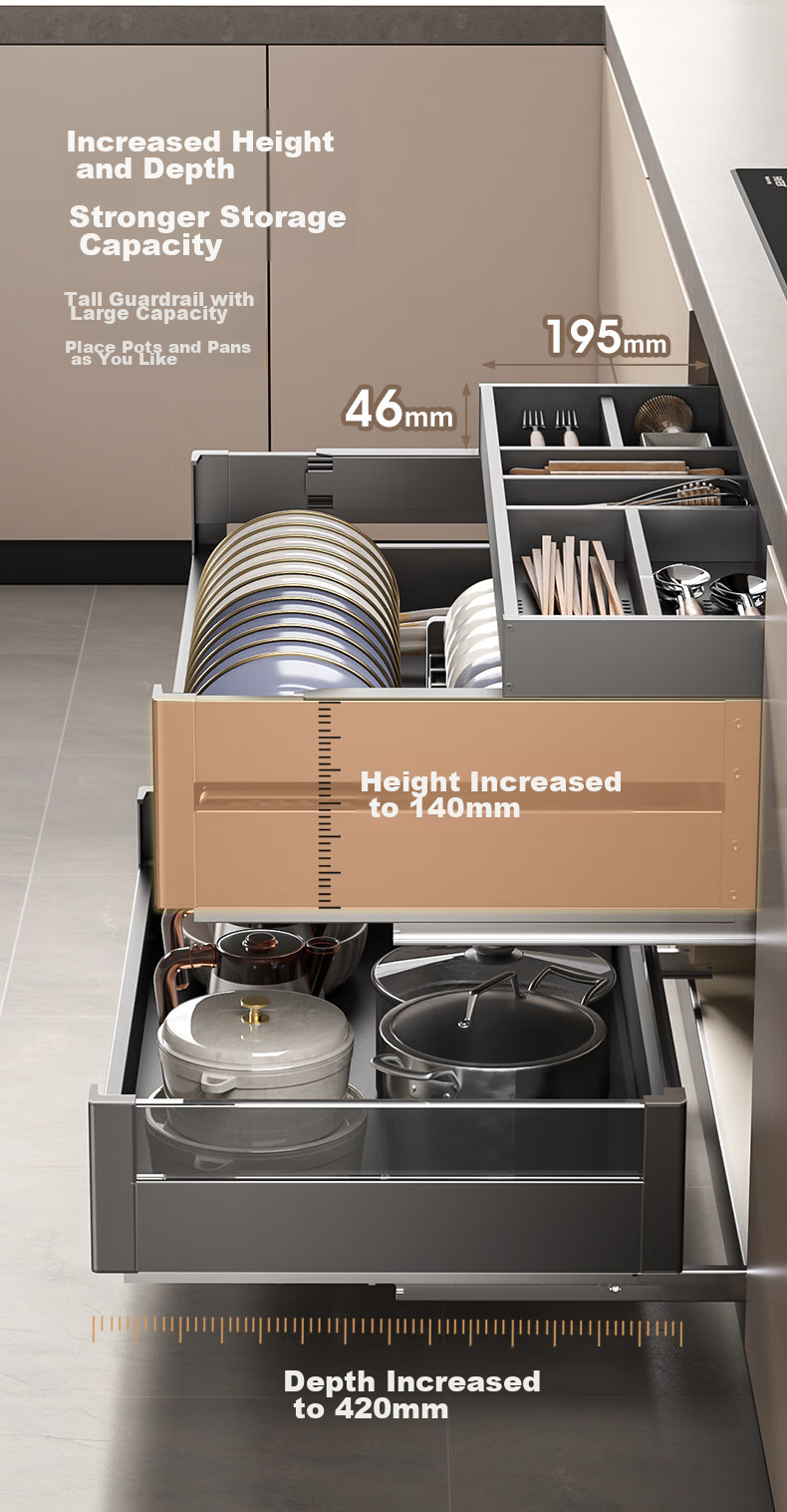 Cobbe Kitchen Pull-Out Basket, Upper And Lower Drawer Series, Three-Tier Space Aluminum Seasoning Bowl Rack Storage Shelf C01H244 Gun Gray 8