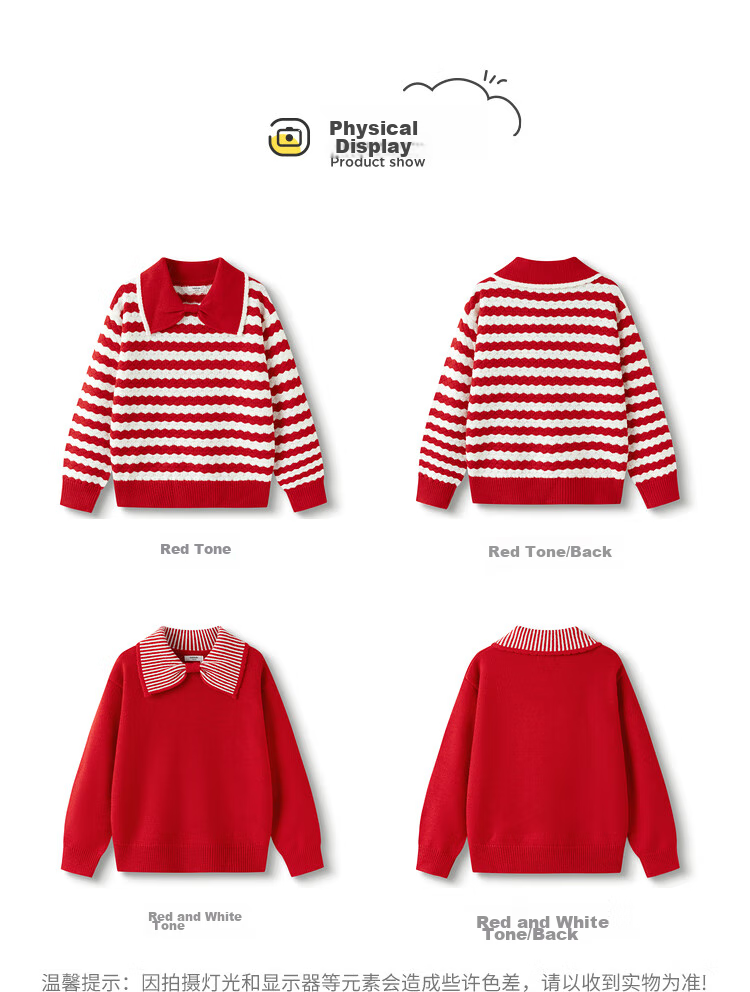 BALABALA Girls' Sweater, Children's Knitwear, Spring And Winter Striped Sweater, Bow-Tie Inner Layer Top 15