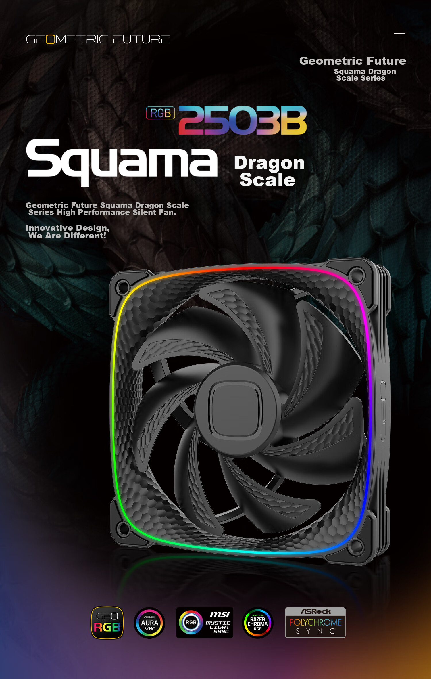 GeometricFuture Case Cooling Fan, Longshen 2503B, 12cm/aRGB Motherboard Synchronization, Single Fan Per Pack 1