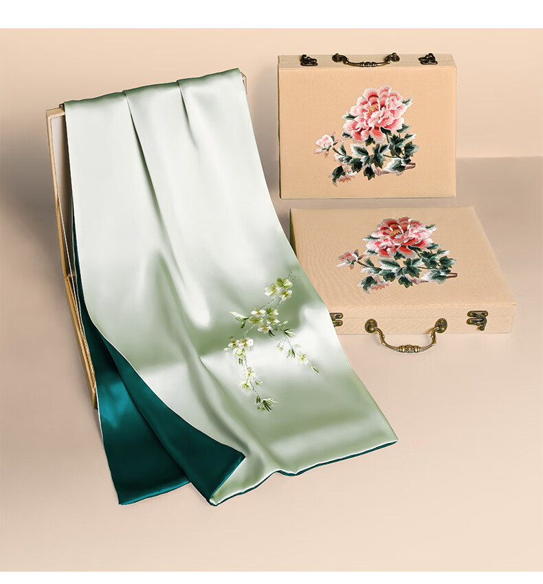 Hangsifu Silk Mulberry Silk Suzhou Embroidery Scarf, Flower Pattern Gift Box, Shawl, Outer Wear, Birthday Gift for Mom, High-End Mid-Autumn Festival Present 5