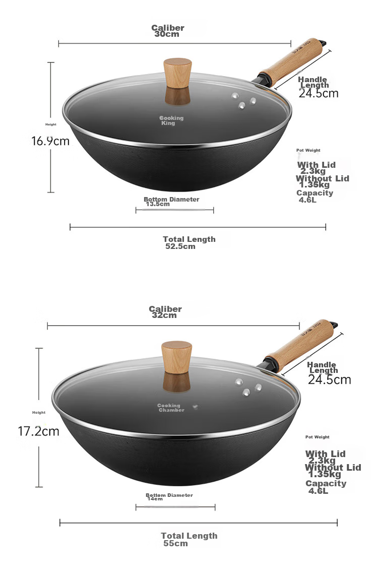 COOKER KING Non-Stick Wok for Home Kitchen Cooking, Traditional Iron Gas Stove Compatible, Uncoated Large Iron Wok, Extreme Iron Wok, 34cm 11