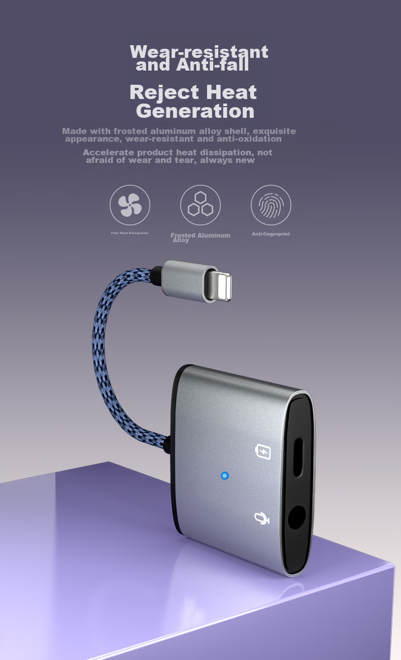 JOWOYE Apple Adapter Headphone Game Sound Card Live Streaming Audio Converter Fast Charging Lightning to 3.5mm Adapter for Mobile Phones And Tablets IPhone14/13/12/iPadAir 12