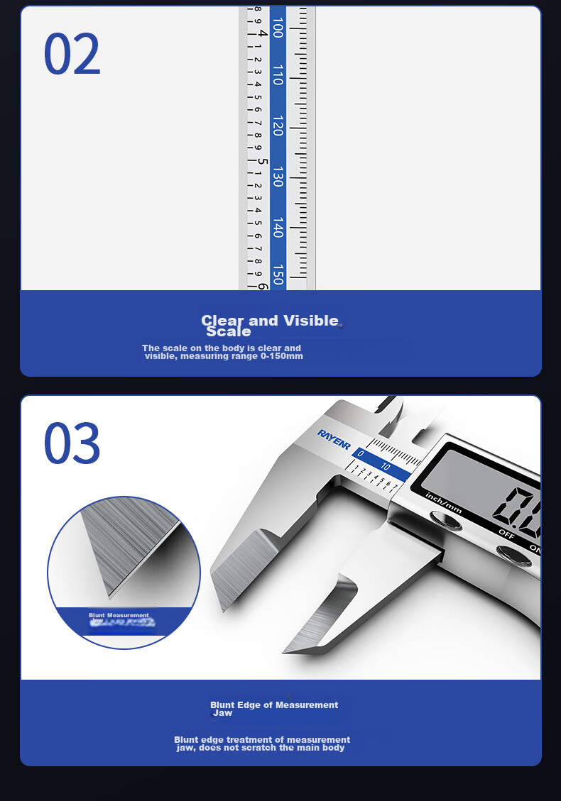 RuiNeng Digital Vernier Caliper High Precision 0.01mm Aerospace Grade IP54 Waterproof Dustproof Glass Grating Chip 12