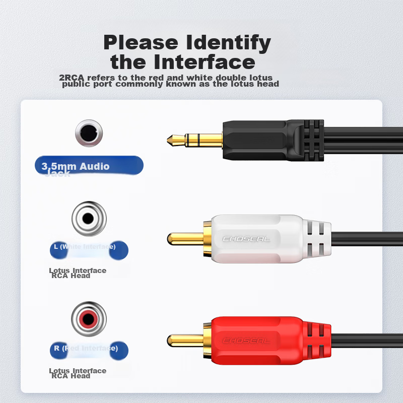 Аудиокабель CHOSEAL QS3002T1, 3.5 мм на 2 RCA, 1 метр