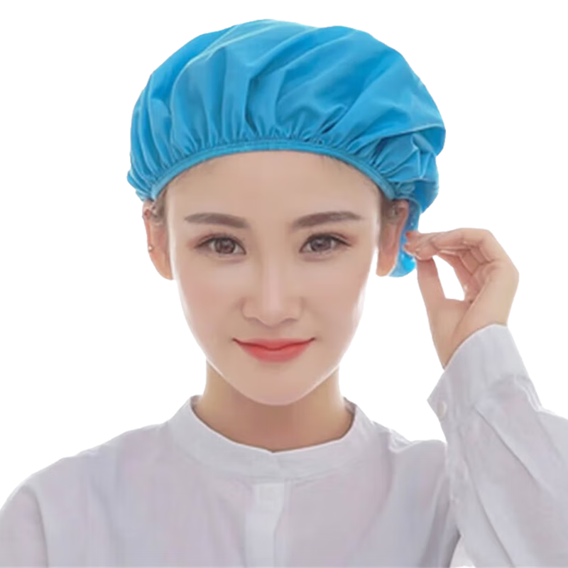 Pinzhide PTH020 Women's Work Cap, Workshop Factory Dust-Proof Breathable Hooded Elastic Hygienic Catering Chef Hat, Washable Cotton, Blue, 2-Pack