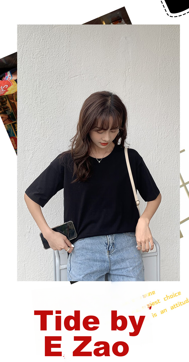 Nanjiren Premium Cotton Short Sleeve T-Shirt Vest for Women Summer Thin Solid Color Half Sleeve Top Wearable Inside and Outside M 15