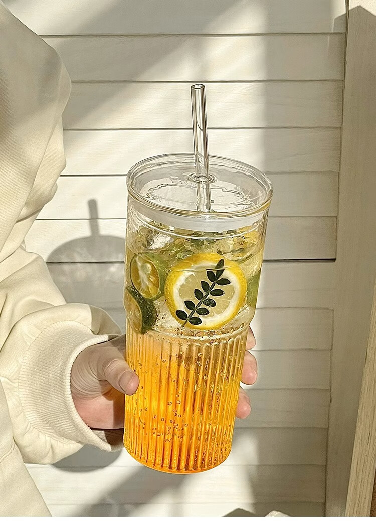WEIMINGNUO Large Capacity Glass Cup with Lid And Straw, Coffee Mug, Glass Juice Cup, Office Water Bottle, Beverage Cup, Tea Cup 1