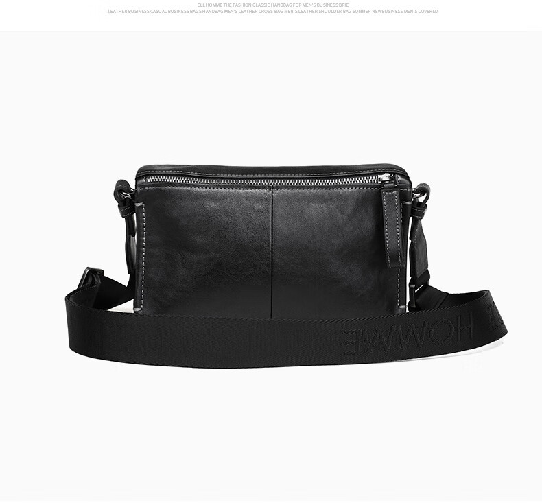 ELLE HOMME Men's Crossbody Bag, Fashionable Genuine Leather Shoulder Bag, Casual Large-Capacity Small Satchel Cowhide Men's Bag 206730 Black Birthday Gift for Boyfriend 15