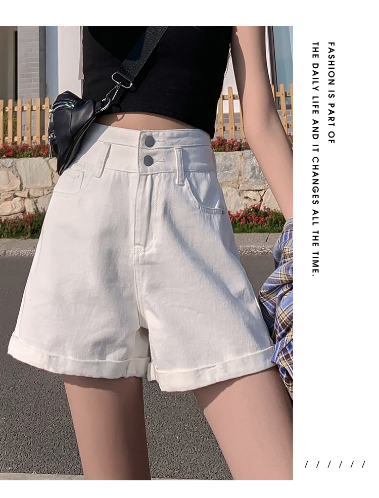 Jeanswest Women's Ripped Denim Shorts Summer Thin High Waist Slim Wide Leg Mid-Length Jade Green L 22