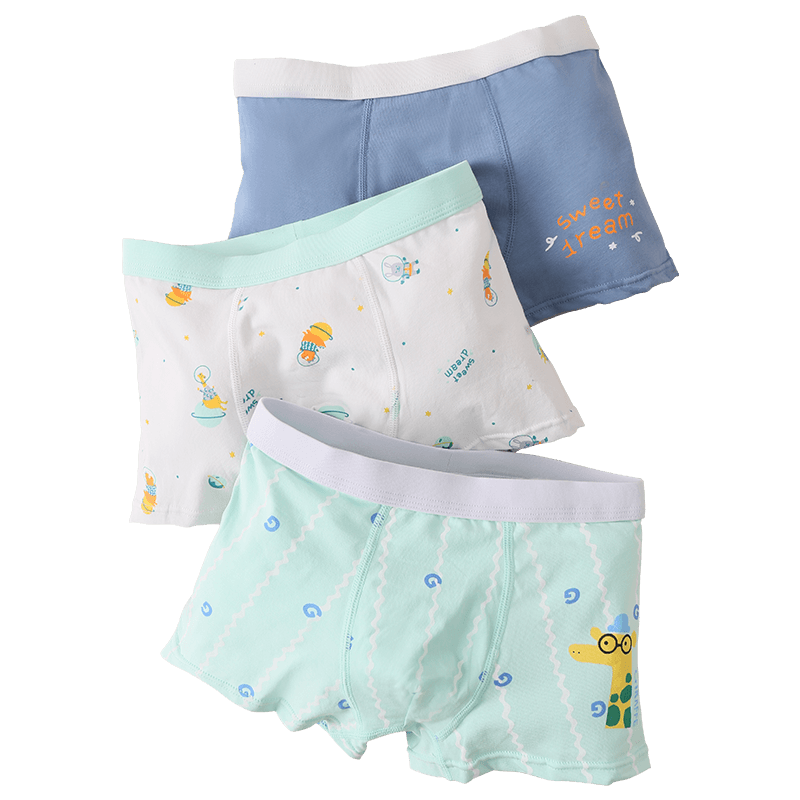 Langsha Boys' Underwear, Cotton Class A Shorts for School-Age Children, Four-Corner Boxer Briefs with Printed Pattern for Young Boys