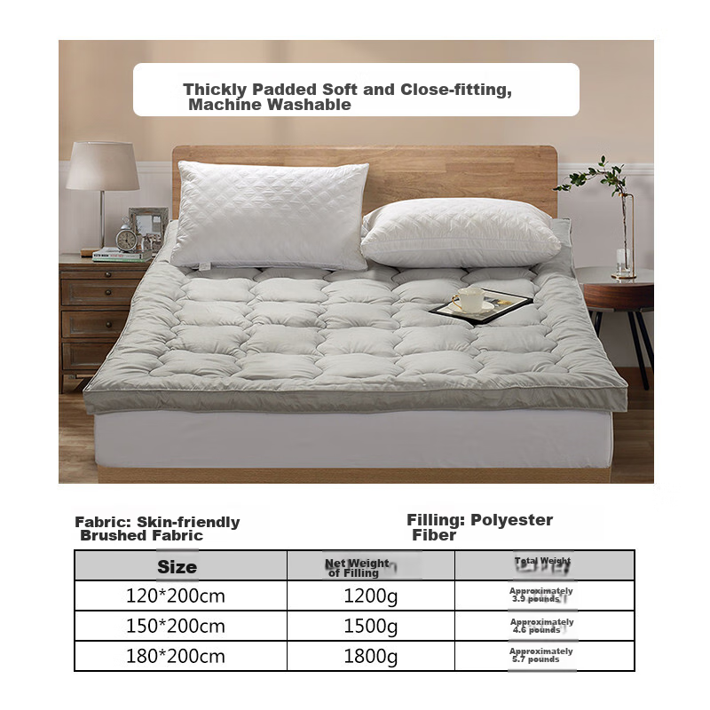 FUANNA Mattress Protector, Non-Slip, Thickened Bed Pad, Ultra-Soft, Washable, Student Dormitory, Elastic Style, 120*200cm