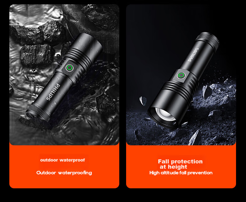 PHILIPS Flashlight, High Brightness, Long Battery Life, Home Use, 200000 Lumens, Sky Piercing, Military Grade, Outdoor Lighting, Emergency Light 20
